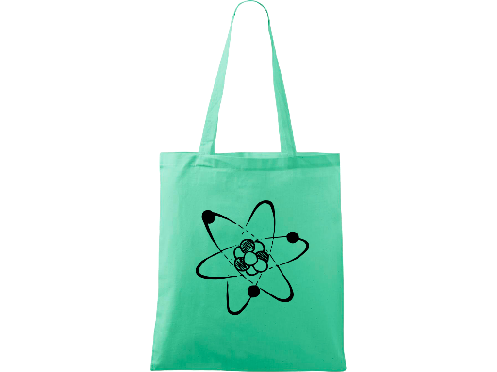 Ručně malovaná menší plátěná taška - Atom Barva tašky: SVĚTLE ZELENÁ, Barva motivu: ČERNÁ