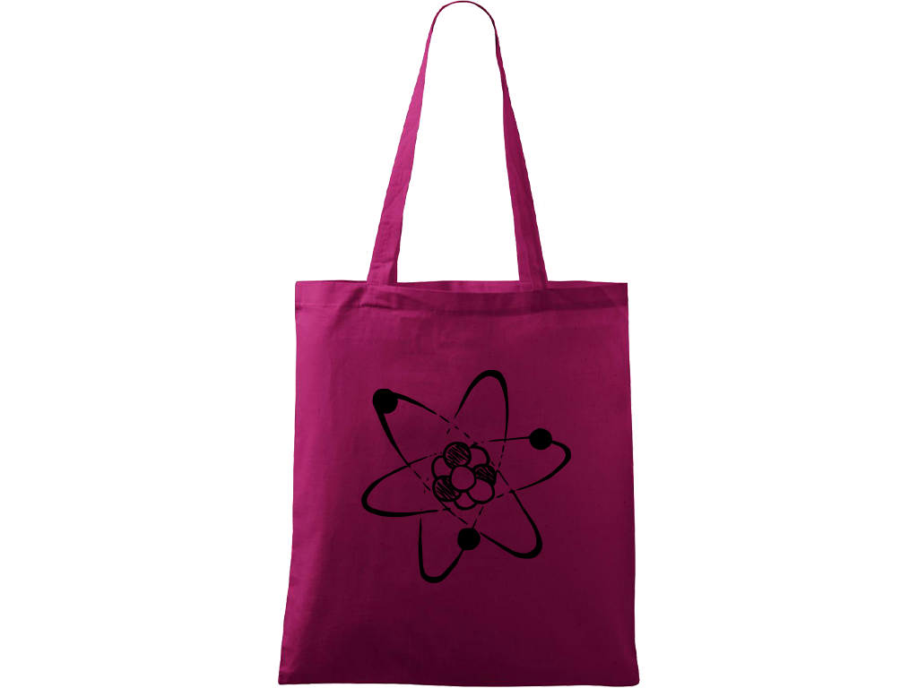 Ručně malovaná menší plátěná taška - Atom Barva tašky: RŮŽOVÁ, Barva motivu: ČERNÁ