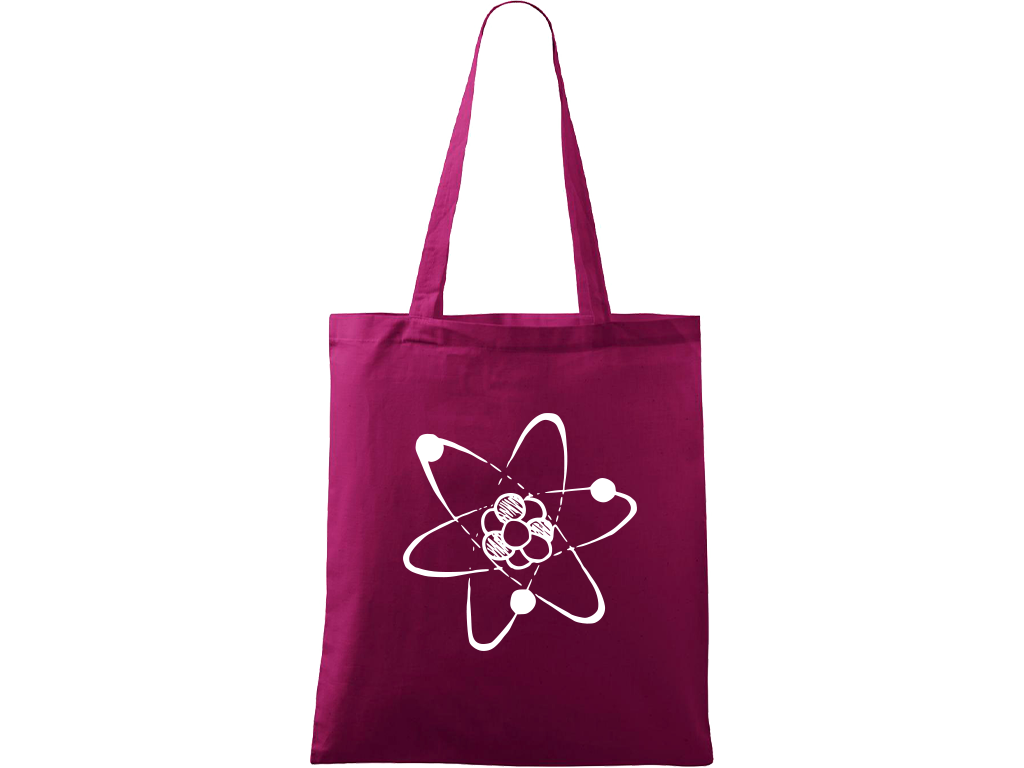 Ručně malovaná menší plátěná taška - Atom Barva tašky: RŮŽOVÁ, Barva motivu: BÍLÁ