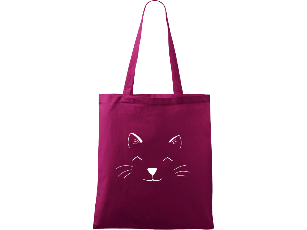 Ručně malovaná menší plátěná taška - Cat Face Barva tašky: RŮŽOVÁ, Barva motivu: BÍLÁ