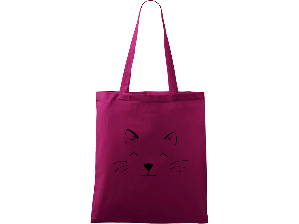 Ručně malovaná menší plátěná taška - Cat Face Barva tašky: RŮŽOVÁ, Barva motivu: ČERNÁ