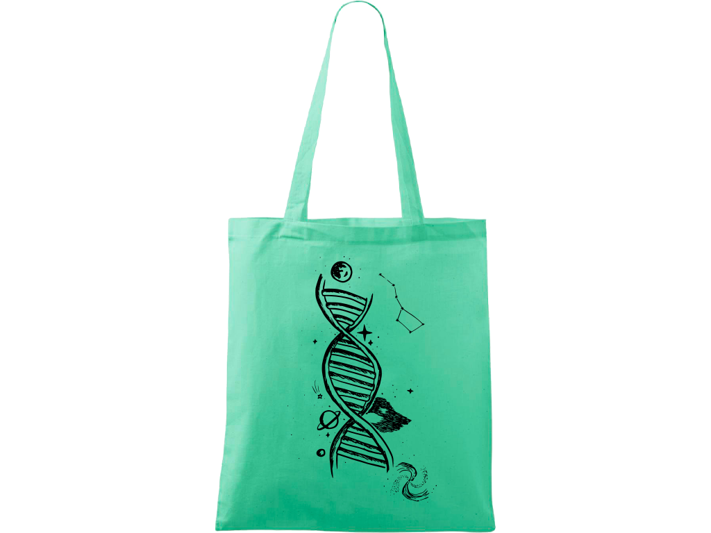 Ručně malovaná menší plátěná taška - DNA Barva tašky: SVĚTLE ZELENÁ, Barva motivu: ČERNÁ
