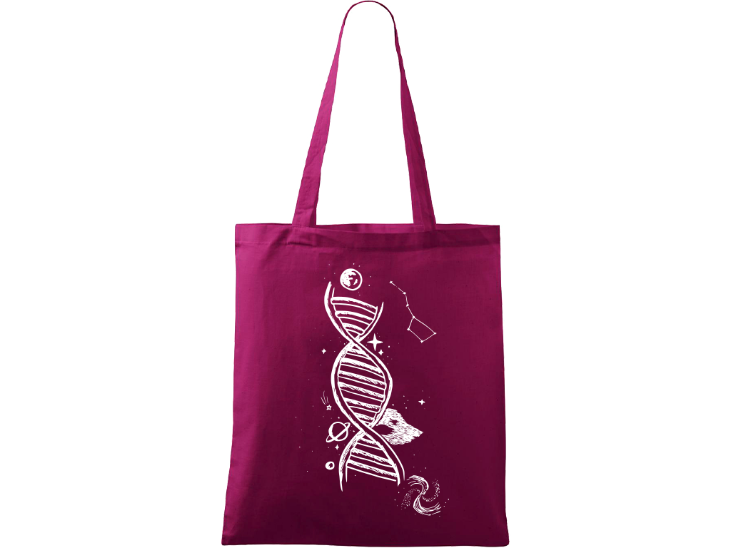 Ručně malovaná menší plátěná taška - DNA Barva tašky: RŮŽOVÁ, Barva motivu: BÍLÁ