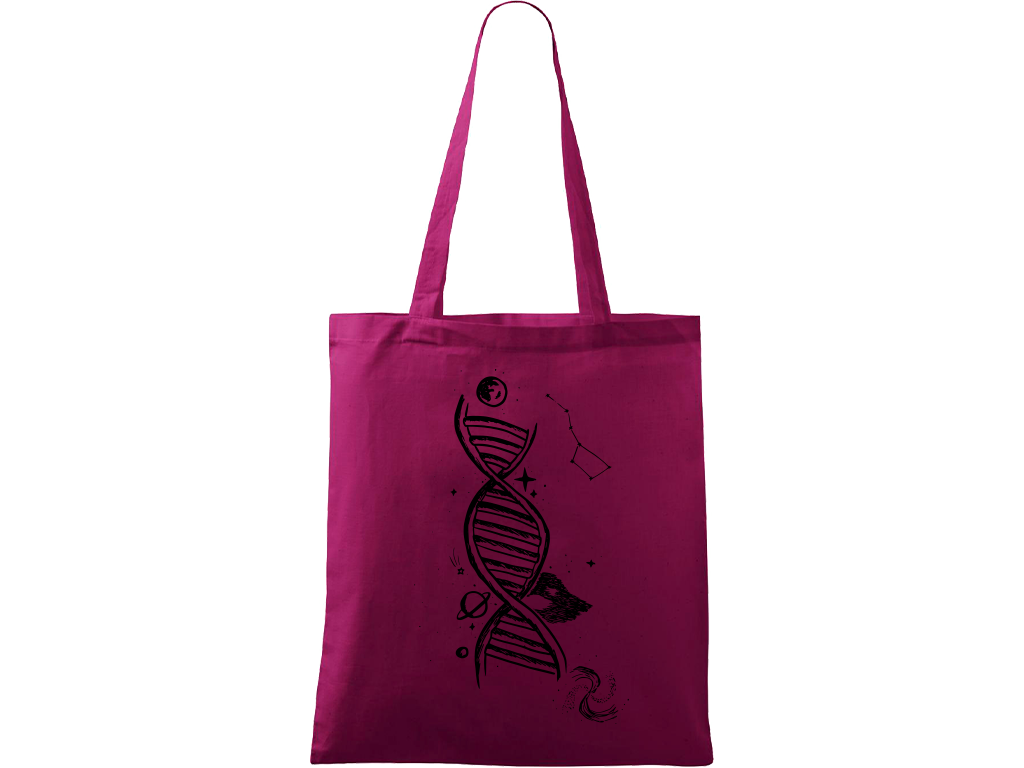 Ručně malovaná menší plátěná taška - DNA Barva tašky: RŮŽOVÁ, Barva motivu: ČERNÁ