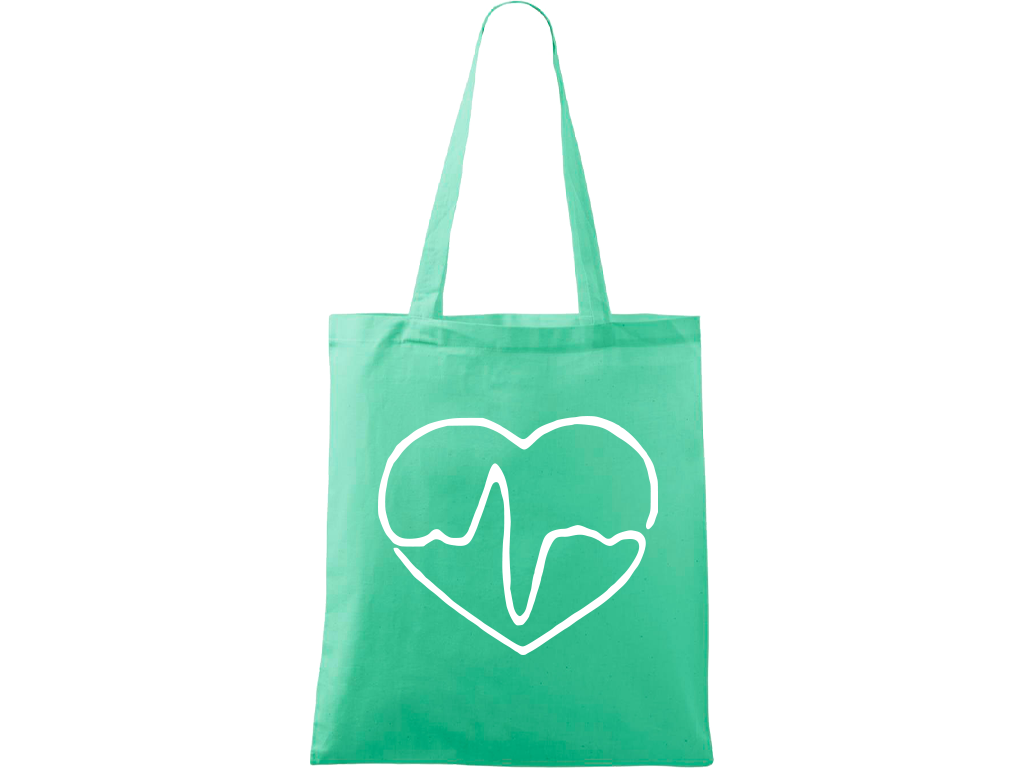 Ručně malovaná menší plátěná taška - Doktorské Srdce Barva tašky: SVĚTLE ZELENÁ, Barva motivu: BÍLÁ