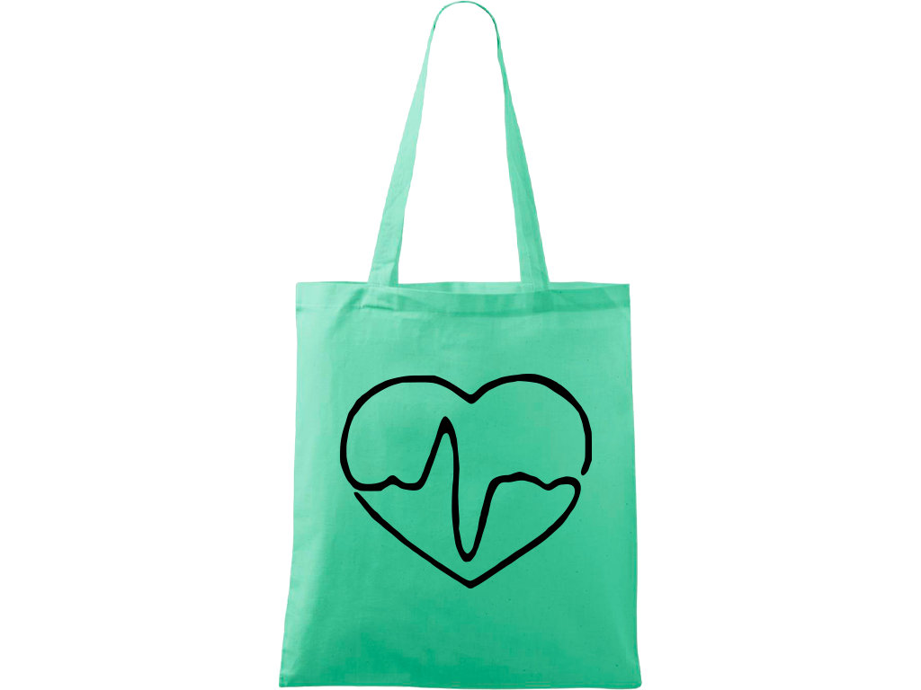 Ručně malovaná menší plátěná taška - Doktorské Srdce Barva tašky: SVĚTLE ZELENÁ, Barva motivu: ČERNÁ