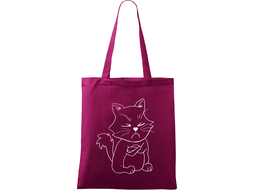 Ručně malovaná menší plátěná taška - Grumpy Kitty Barva tašky: RŮŽOVÁ, Barva motivu: BÍLÁ