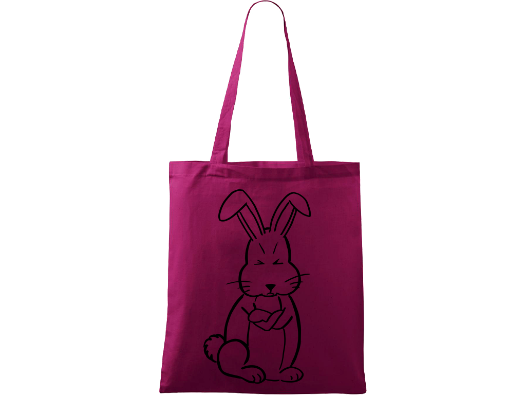 Ručně malovaná menší plátěná taška - Grumpy Rabbit Barva tašky: RŮŽOVÁ, Barva motivu: ČERNÁ