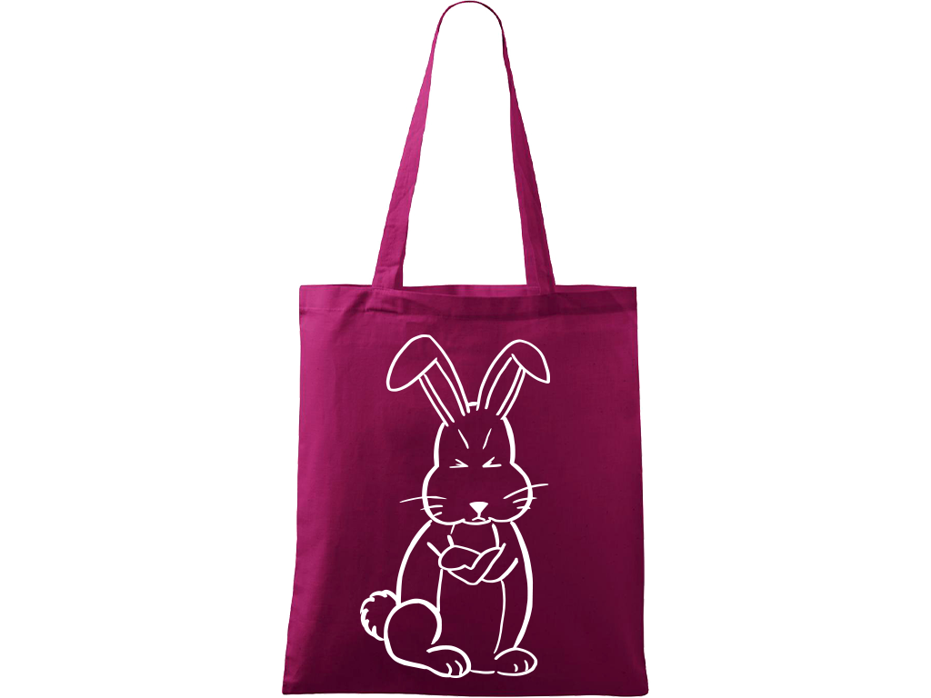 Ručně malovaná menší plátěná taška - Grumpy Rabbit Barva tašky: RŮŽOVÁ, Barva motivu: BÍLÁ