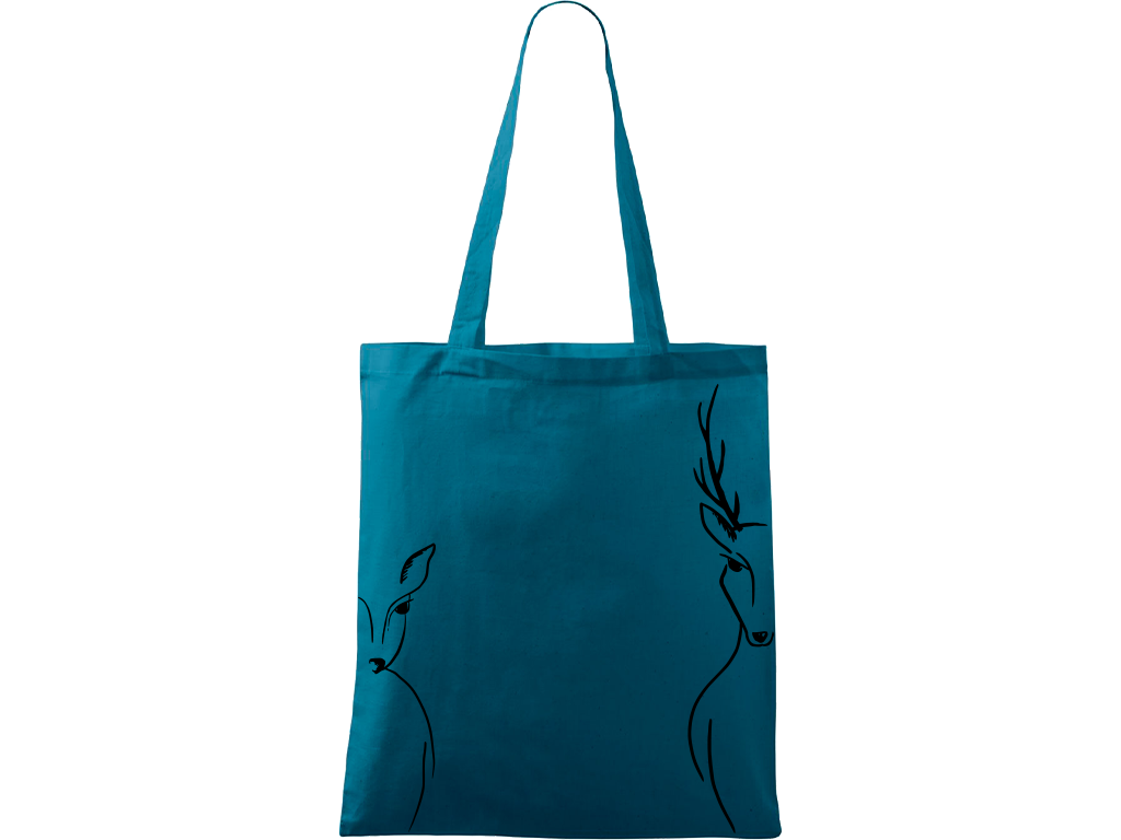 Ručně malovaná menší plátěná taška - Srnka & Jelen - Na bocích Barva tašky: PETROLEJOVÁ, Barva motivu: ČERNÁ