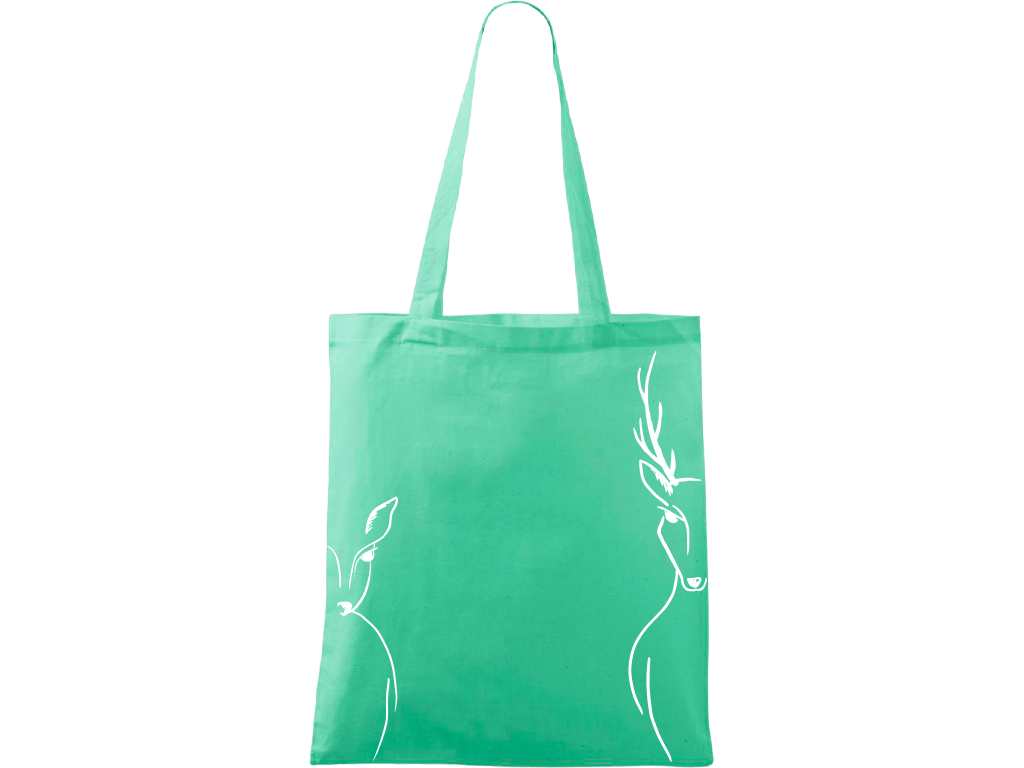 Ručně malovaná menší plátěná taška - Srnka & Jelen - Na bocích Barva tašky: SVĚTLE ZELENÁ, Barva motivu: BÍLÁ