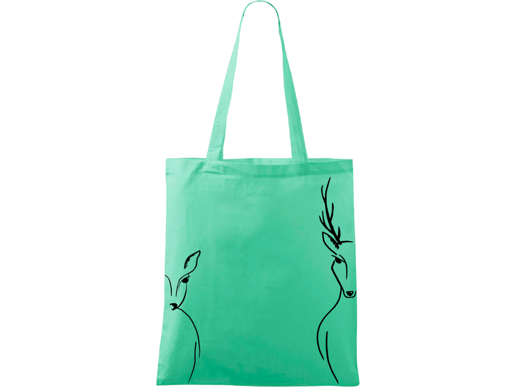 Ručně malovaná menší plátěná taška - Srnka & Jelen - Na bocích Barva tašky: SVĚTLE ZELENÁ, Barva motivu: ČERNÁ
