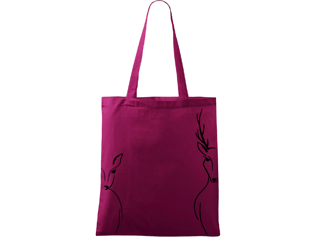 Ručně malovaná menší plátěná taška - Srnka & Jelen - Na bocích Barva tašky: RŮŽOVÁ, Barva motivu: ČERNÁ