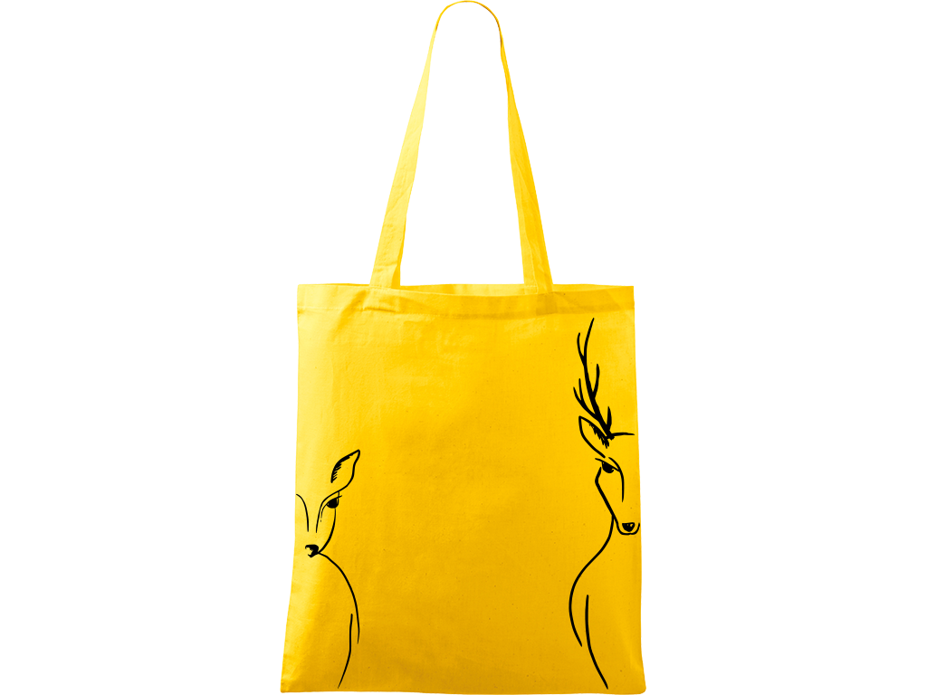 Ručně malovaná menší plátěná taška - Srnka & Jelen - Na bocích Barva tašky: ŽLUTÁ, Barva motivu: ČERNÁ