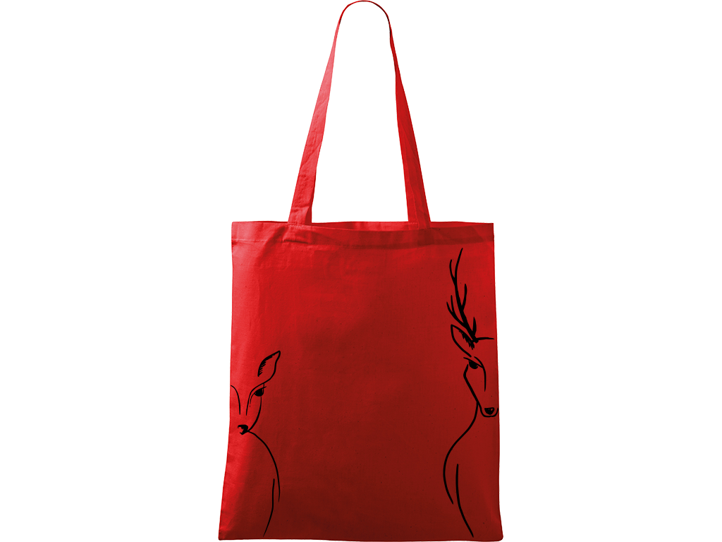 Ručně malovaná menší plátěná taška - Srnka & Jelen - Na bocích Barva tašky: ČERVENÁ, Barva motivu: ČERNÁ