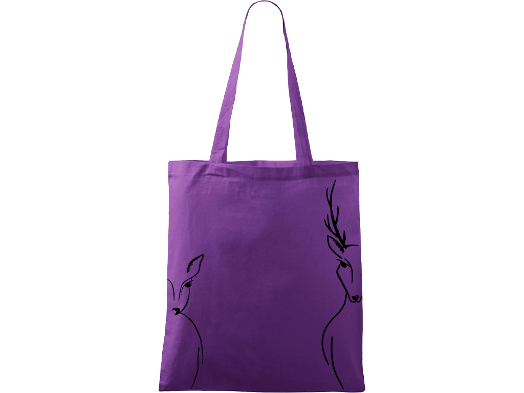 Ručně malovaná menší plátěná taška - Srnka & Jelen - Na bocích Barva tašky: FIALOVÁ, Barva motivu: ČERNÁ