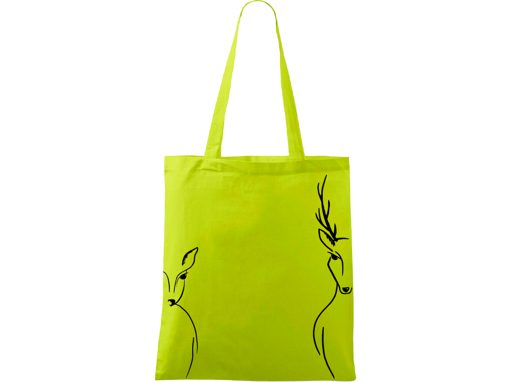 Ručně malovaná menší plátěná taška - Srnka & Jelen - Na bocích Barva tašky: LIMETKOVÁ, Barva motivu: ČERNÁ