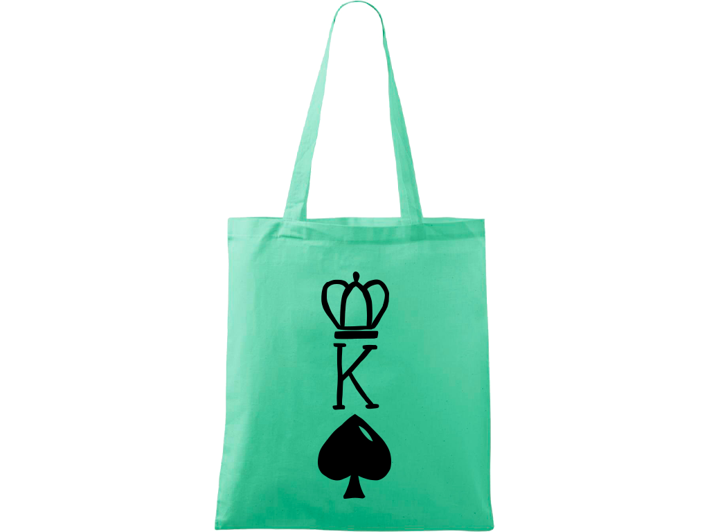 Ručně malovaná menší plátěná taška - King Barva tašky: SVĚTLE ZELENÁ, Barva motivu: ČERNÁ