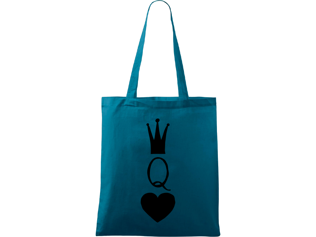 Ručně malovaná menší plátěná taška - Queen Barva tašky: PETROLEJOVÁ, Barva motivu: ČERNÁ