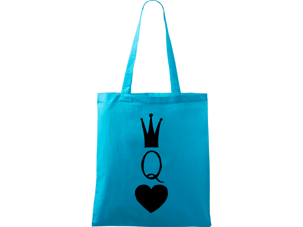Ručně malovaná menší plátěná taška - Queen Barva tašky: TYRKYSOVÁ, Barva motivu: ČERNÁ