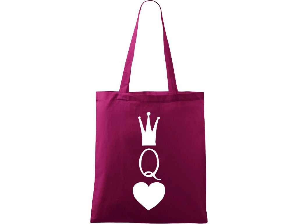 Ručně malovaná menší plátěná taška - Queen Barva tašky: RŮŽOVÁ, Barva motivu: BÍLÁ