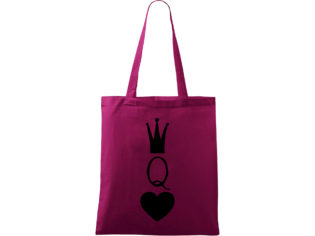 Ručně malovaná menší plátěná taška - Queen Barva tašky: RŮŽOVÁ, Barva motivu: ČERNÁ