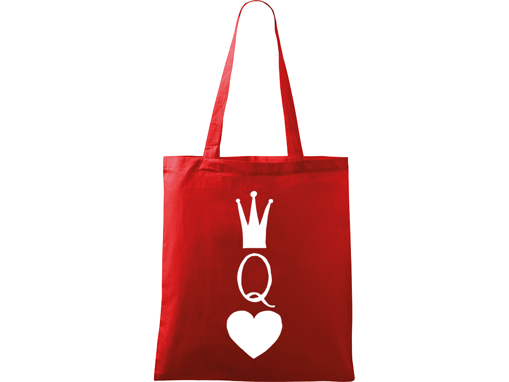 Ručně malovaná menší plátěná taška - Queen Barva tašky: ČERVENÁ, Barva motivu: BÍLÁ
