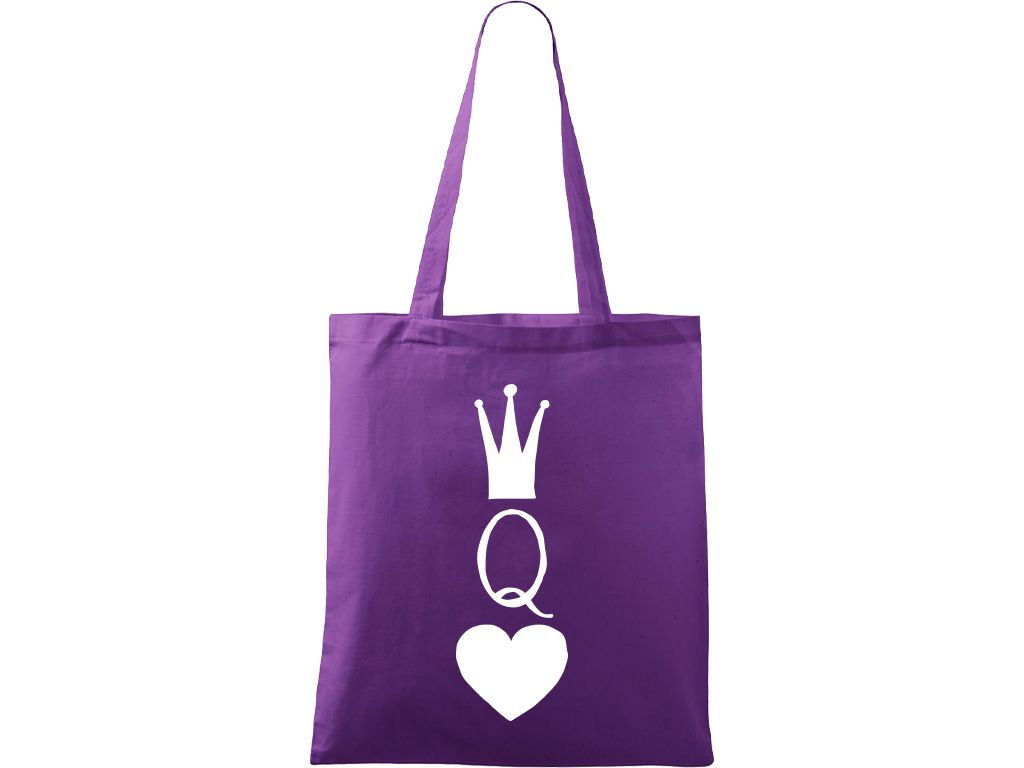 Ručně malovaná menší plátěná taška - Queen Barva tašky: FIALOVÁ, Barva motivu: BÍLÁ