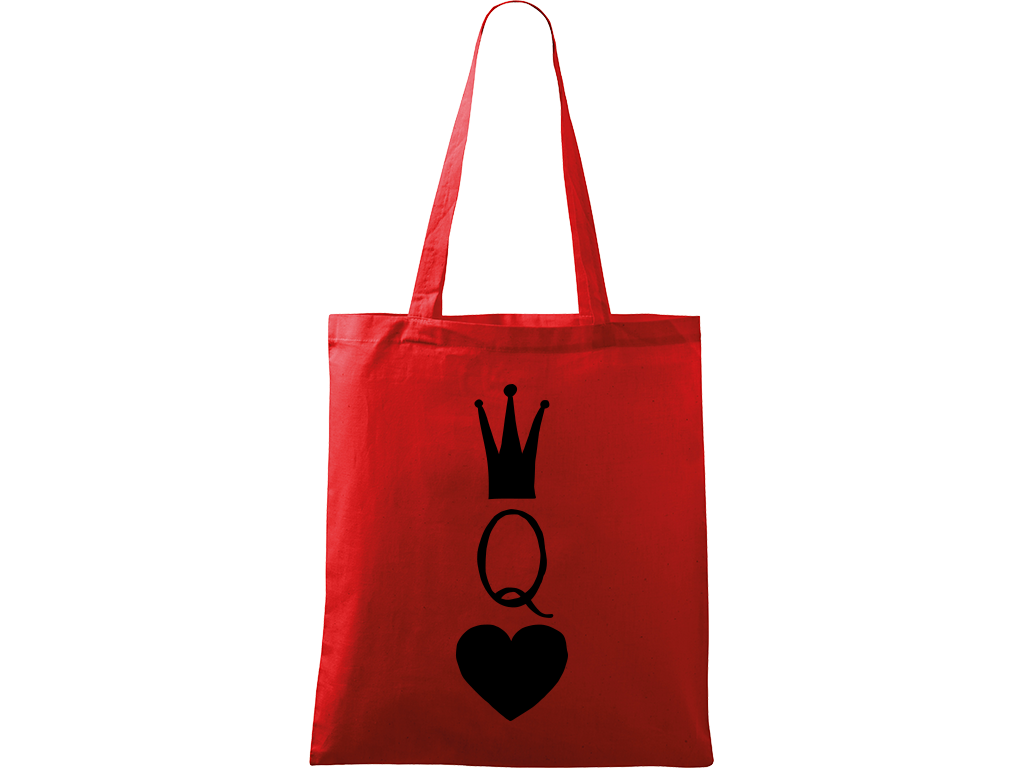 Ručně malovaná menší plátěná taška - Queen Barva tašky: ČERVENÁ, Barva motivu: ČERNÁ