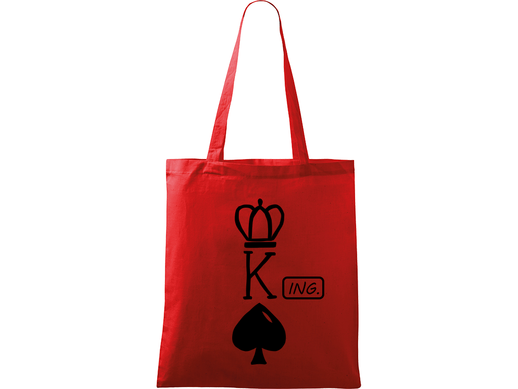 Ručně malovaná menší plátěná taška - King - Ing. Barva tašky: ČERVENÁ, Barva motivu: ČERNÁ