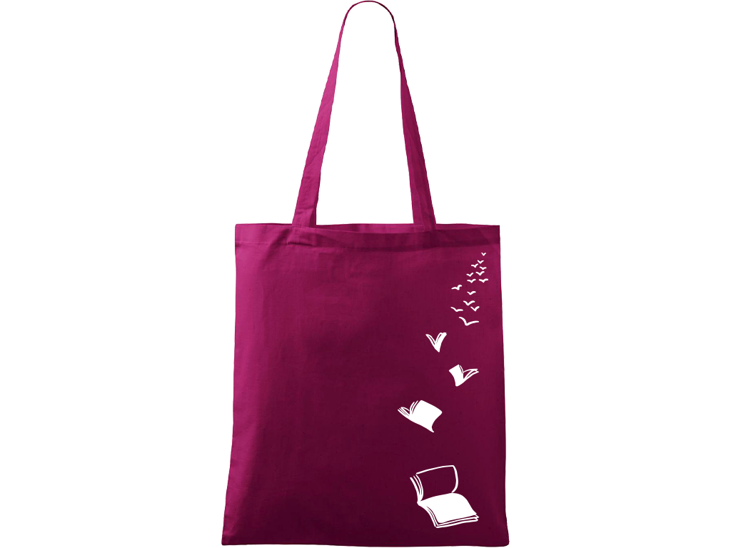 Ručně malovaná menší plátěná taška - Knihy - Létající - 1 Barva tašky: RŮŽOVÁ, Barva motivu: BÍLÁ
