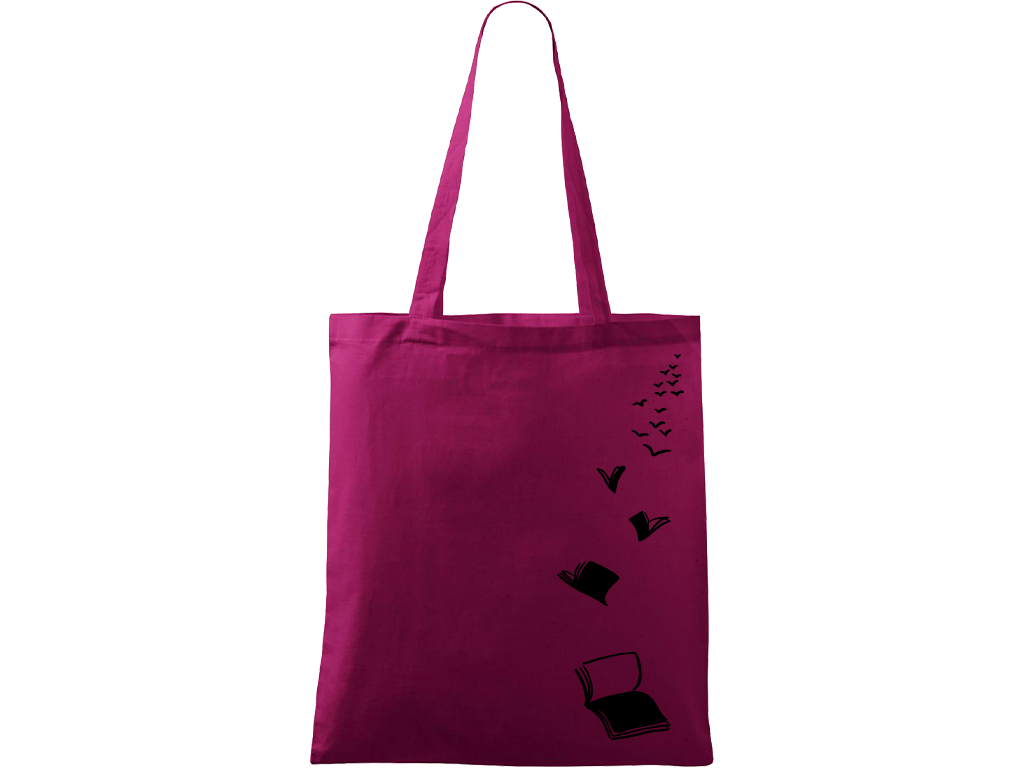 Ručně malovaná menší plátěná taška - Knihy - Létající - 1 Barva tašky: RŮŽOVÁ, Barva motivu: ČERNÁ