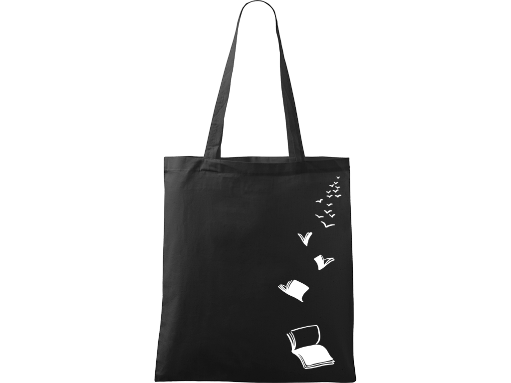 Ručně malovaná menší plátěná taška - Knihy - Létající - 1 Barva tašky: ČERNÁ, Barva motivu: BÍLÁ