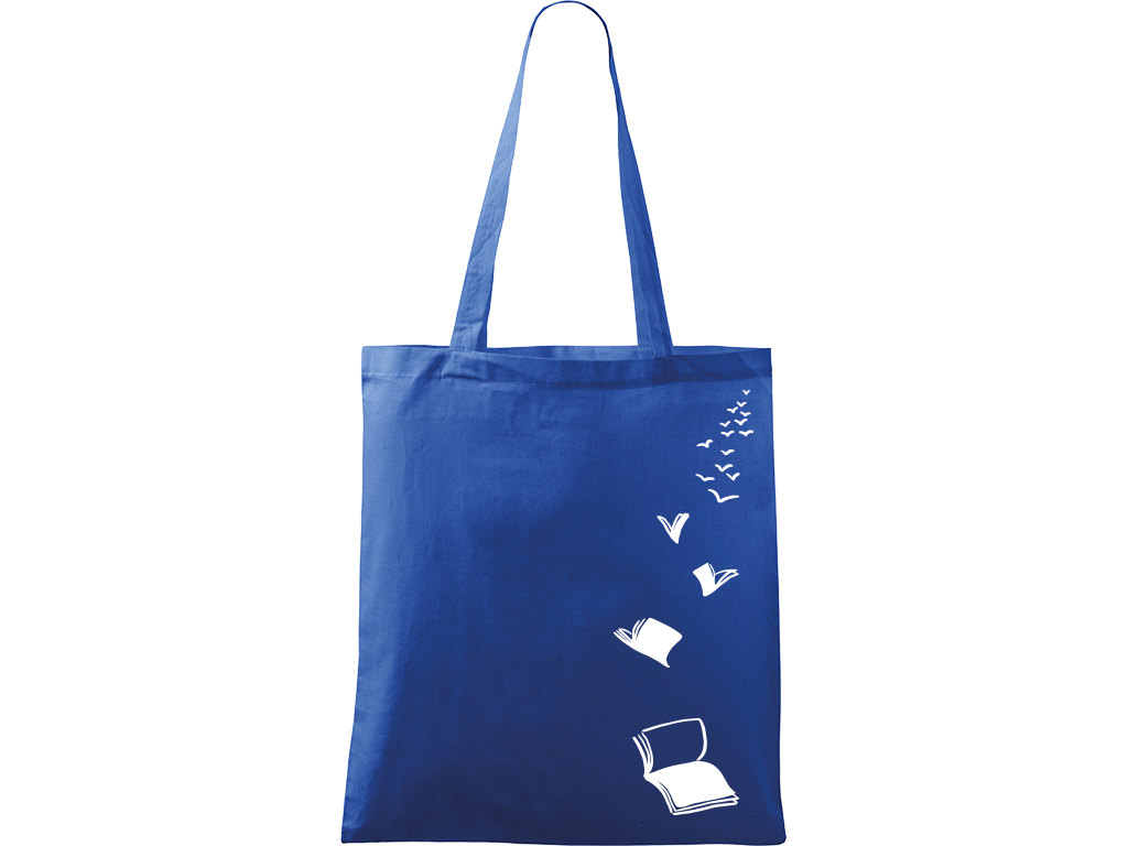 Ručně malovaná menší plátěná taška - Knihy - Létající - 1 Barva tašky: MODRÁ, Barva motivu: BÍLÁ