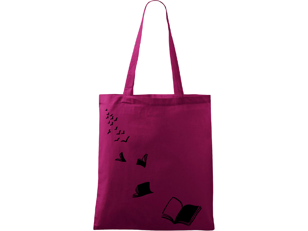 Ručně malovaná menší plátěná taška - Knihy - Létající - 2 Barva tašky: RŮŽOVÁ, Barva motivu: ČERNÁ