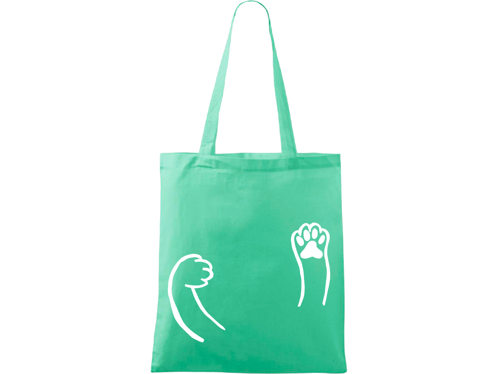 Ručně malovaná menší plátěná taška - Kočičí packy Barva tašky: SVĚTLE ZELENÁ, Barva motivu: BÍLÁ