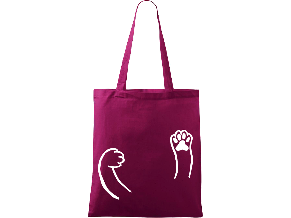 Ručně malovaná menší plátěná taška - Kočičí packy Barva tašky: RŮŽOVÁ, Barva motivu: BÍLÁ