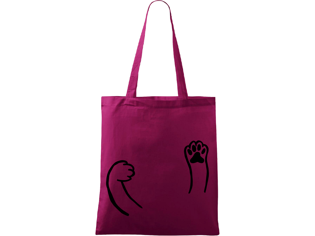 Ručně malovaná menší plátěná taška - Kočičí packy Barva tašky: RŮŽOVÁ, Barva motivu: ČERNÁ