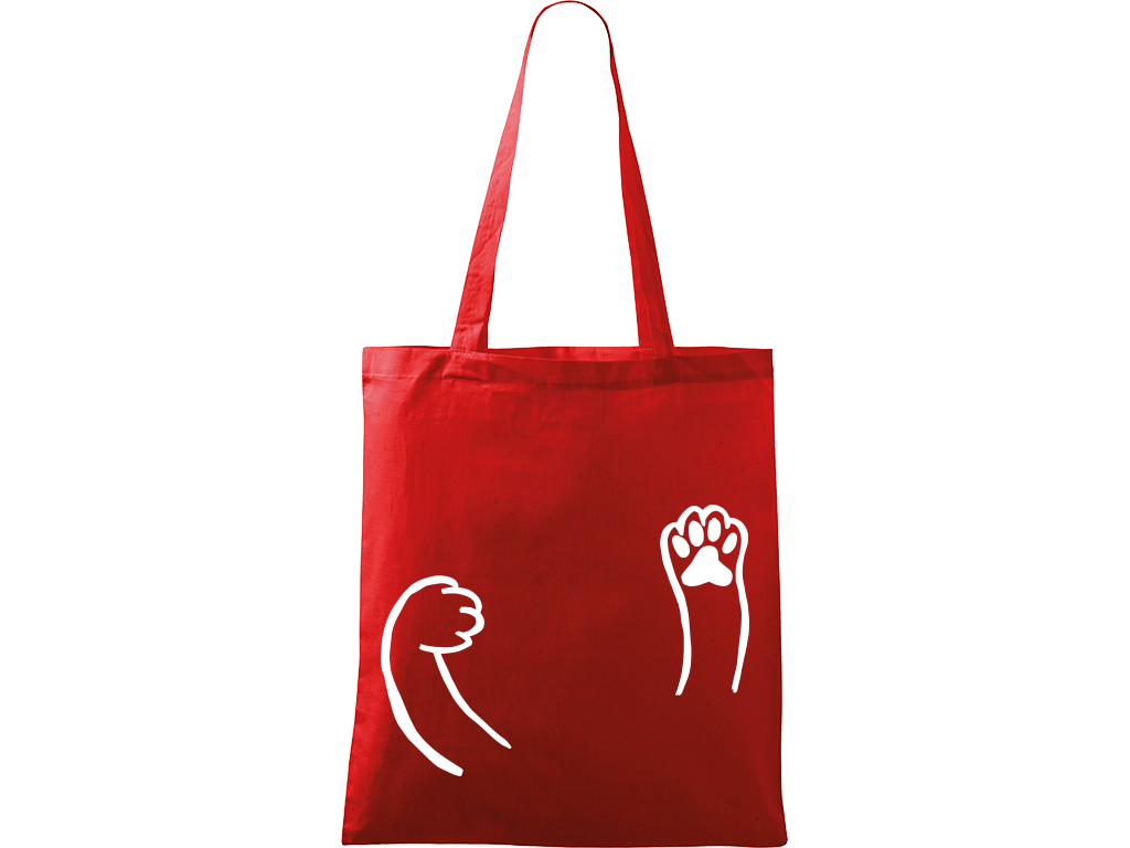 Ručně malovaná menší plátěná taška - Kočičí packy Barva tašky: ČERVENÁ, Barva motivu: BÍLÁ