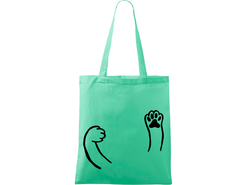 Ručně malovaná menší plátěná taška - Kočičí packy Barva tašky: SVĚTLE ZELENÁ, Barva motivu: ČERNÁ