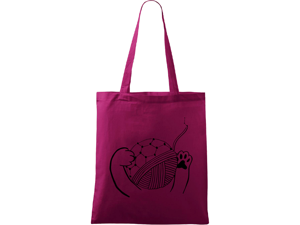 Ručně malovaná menší plátěná taška - Kočičí packy s Fullerenem Barva tašky: RŮŽOVÁ, Barva motivu: ČERNÁ