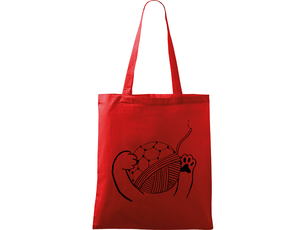 Ručně malovaná menší plátěná taška - Kočičí packy s Fullerenem Barva tašky: ČERVENÁ, Barva motivu: ČERNÁ