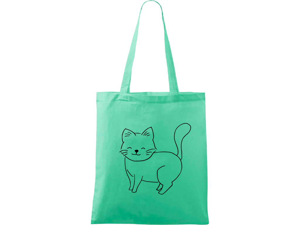 Ručně malovaná menší plátěná taška - Kočka Barva tašky: SVĚTLE ZELENÁ, Barva motivu: ČERNÁ