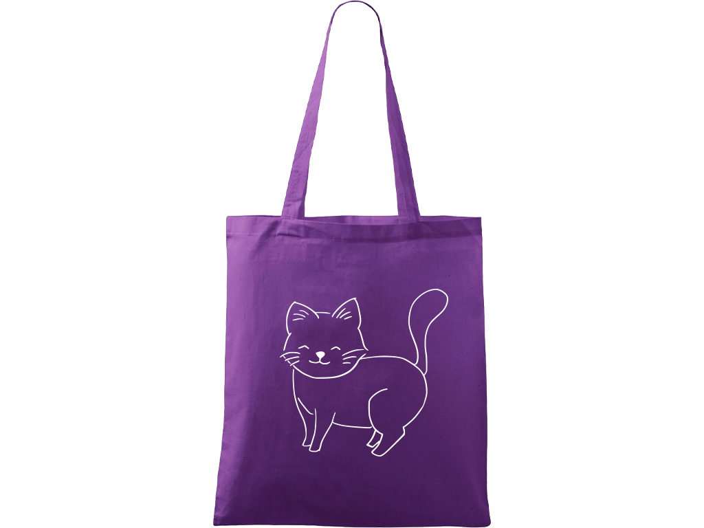 Ručně malovaná menší plátěná taška - Kočka Barva tašky: FIALOVÁ, Barva motivu: BÍLÁ