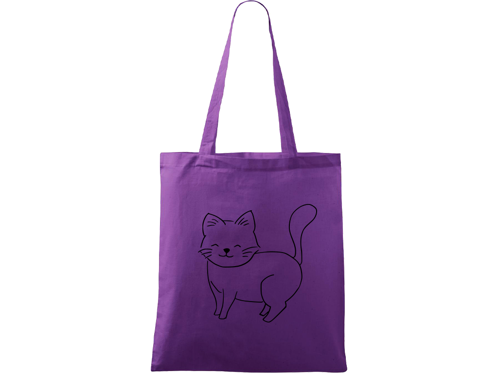 Ručně malovaná menší plátěná taška - Kočka Barva tašky: FIALOVÁ, Barva motivu: ČERNÁ