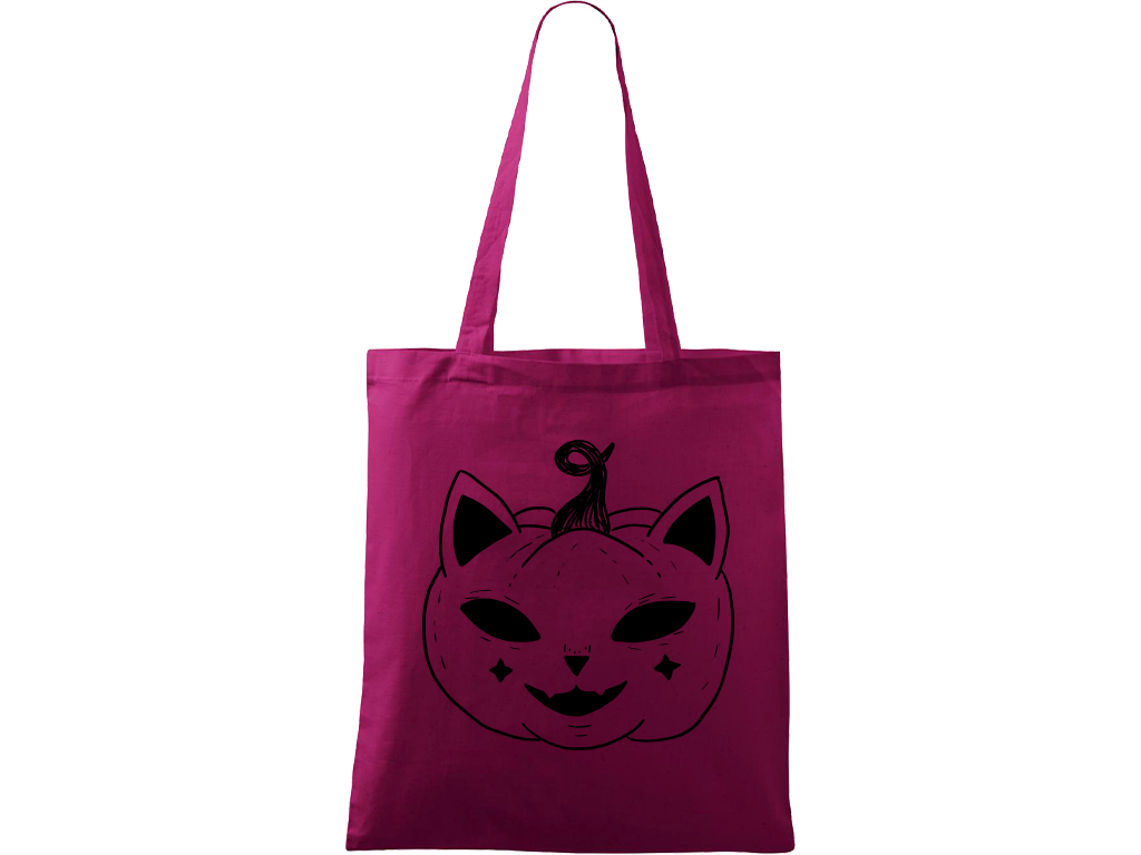 Ručně malovaná menší plátěná taška - Halloween kočka - Dýně Barva tašky: RŮŽOVÁ, Barva motivu: ČERNÁ
