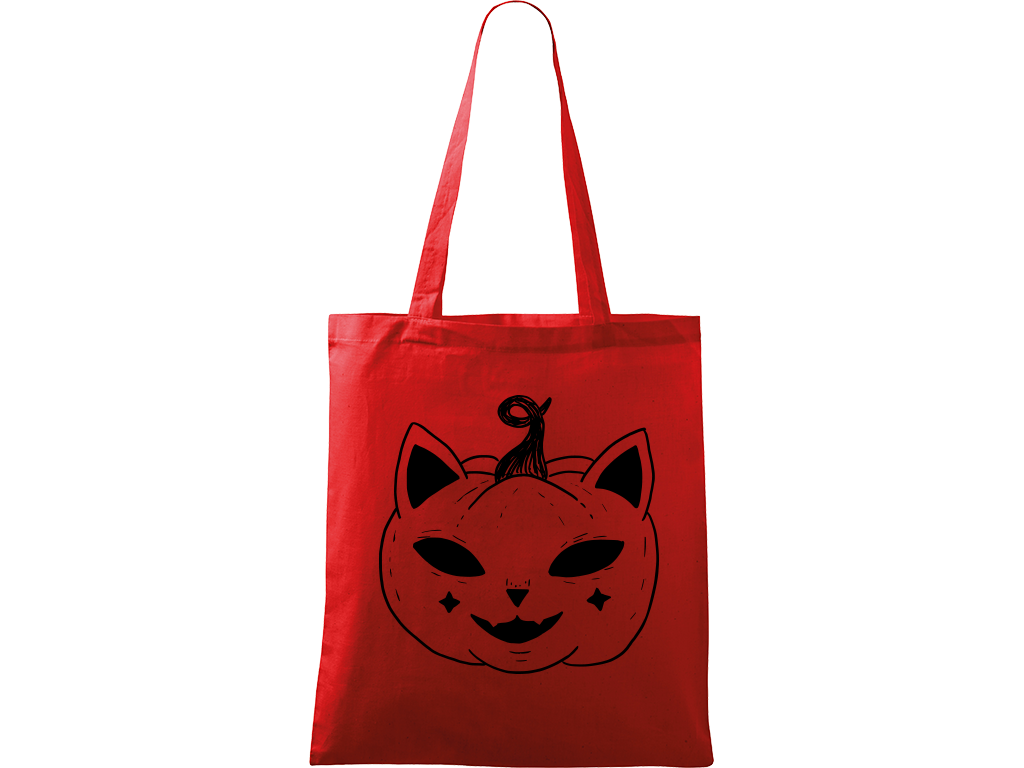 Ručně malovaná menší plátěná taška - Halloween kočka - Dýně Barva tašky: ČERVENÁ, Barva motivu: ČERNÁ