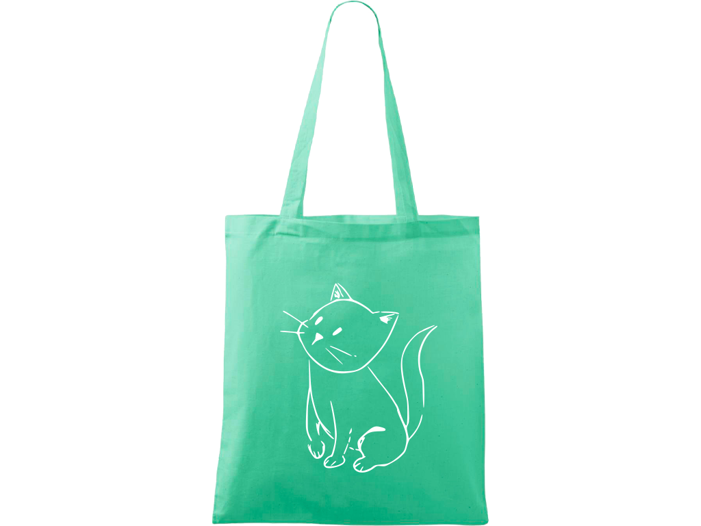 Ručně malovaná menší plátěná taška - Kotě Barva tašky: SVĚTLE ZELENÁ, Barva motivu: BÍLÁ