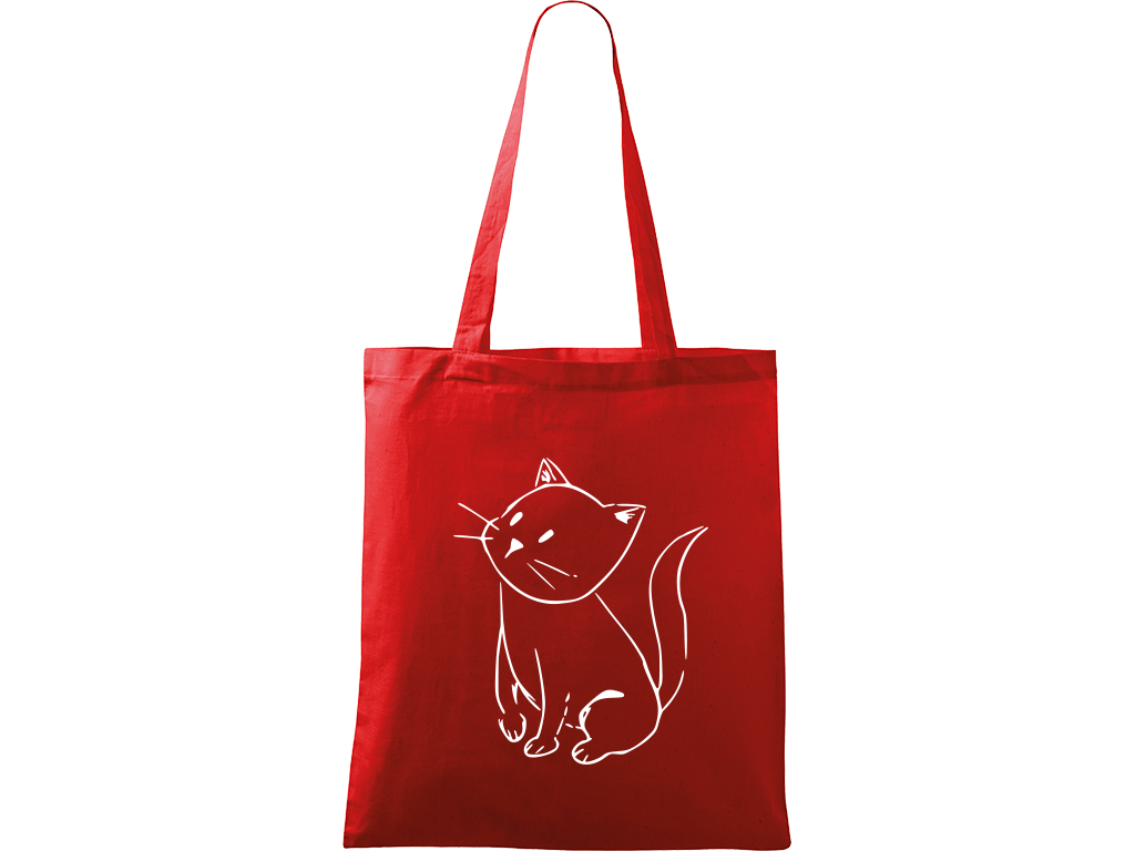Ručně malovaná menší plátěná taška - Kotě Barva tašky: ČERVENÁ, Barva motivu: BÍLÁ