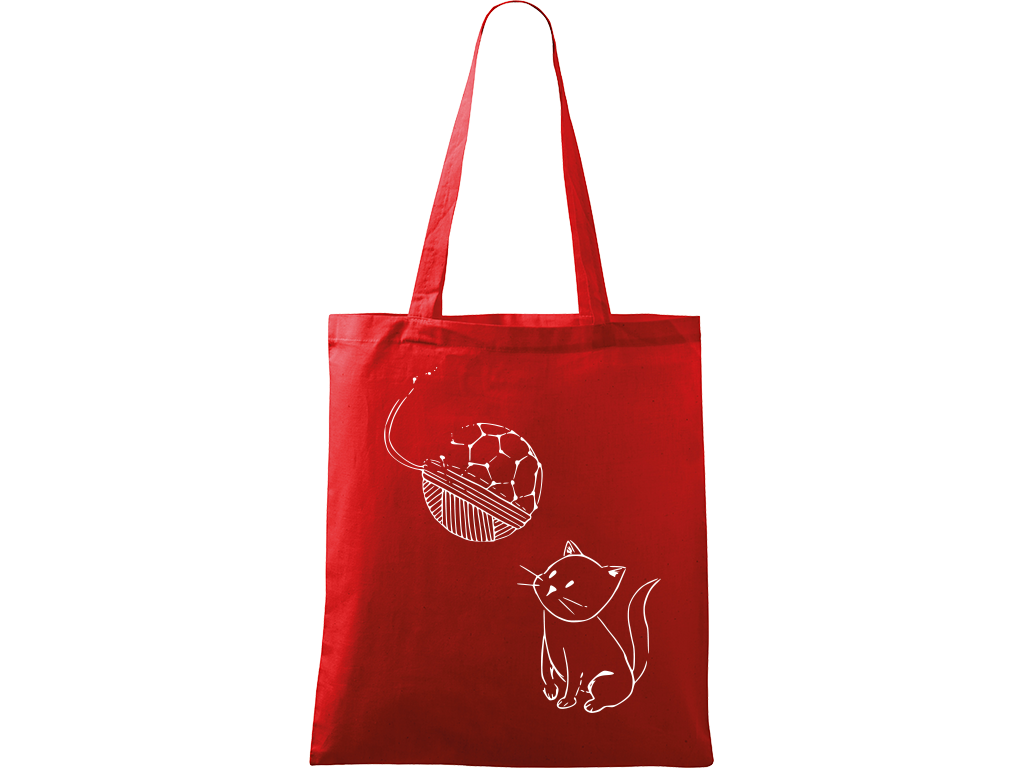 Ručně malovaná menší plátěná taška - Kotě s Fullerenem Barva tašky: ČERVENÁ, Barva motivu: BÍLÁ
